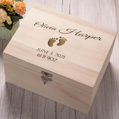 Personalized Keepsake Memories Wood Box Newborn Gift,Personalized Name Wedding Memory Box Wooden Decorative Box (Wood) - WoodArtSupply