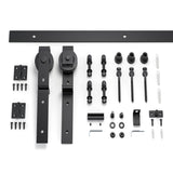 Patented Product S Style 36in x 84in (18in x 84in x 2Panels) Dark Walnut Finished Solid Wood Bi-Fold Sliding Barn Door with Hardware Kit-Assembly Needed ISLIFE