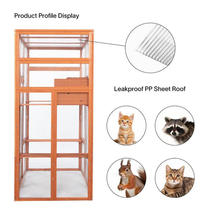 ISDAY Extra Large Outdoor Cat House Wooden Cat Cage Waterproof Roof Catio Outdoor Cat Enclosure - Cat Play & Run Enclosures Cat Playpen Window Cats Crate with 7 Platform and 2 Resting Box (Or - WoodArtSupply