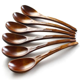 Soup Spoons,AOOSY Wooden Soup Spoons, 6 Pieces 7.84 inches Japanese Ramen Spoons Round Nanmu Wood Long Handle Rice Dessert Cooking Tasting Dinner Table Spoon for Kitchen Restaurant AOOSY
