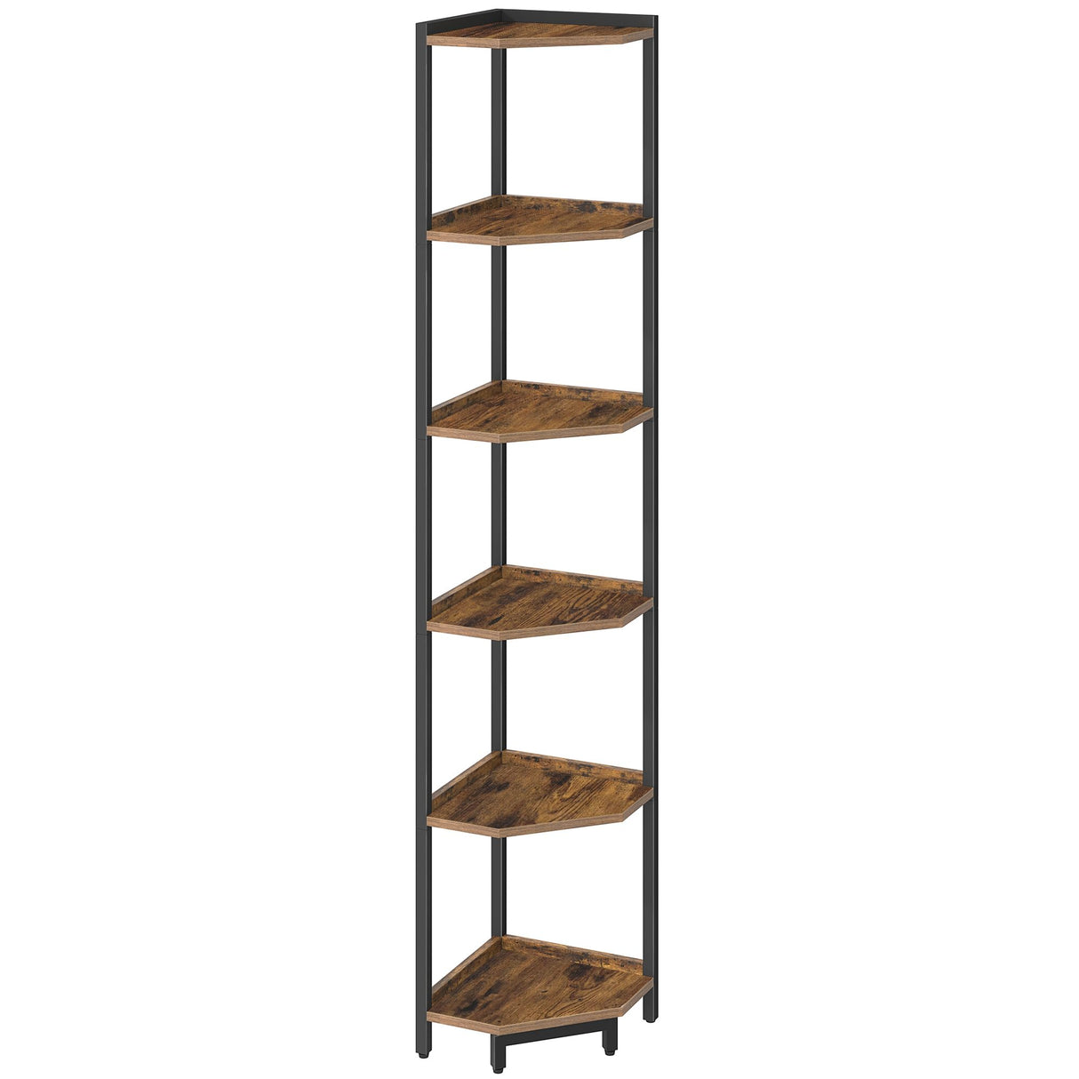 Hzuaneri Corner Shelf Stand, Corner Bookshelf, Storage Standing Shelf Unit with Metal Frame, Plant Stand, Corner Bookcase for Living Room, Home Office, Bedroom, 6-Tier Rustic Brown CS06001B Hzuaneri