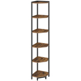 Hzuaneri Corner Shelf Stand, Corner Bookshelf, Storage Standing Shelf Unit with Metal Frame, Plant Stand, Corner Bookcase for Living Room, Home Office, Bedroom, 6-Tier Rustic Brown CS06001B Hzuaneri