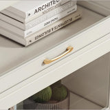 LITFAD Modern White Wooden Bookcase with Glass Doors & Drawer for Minimalist Storage LITFAD
