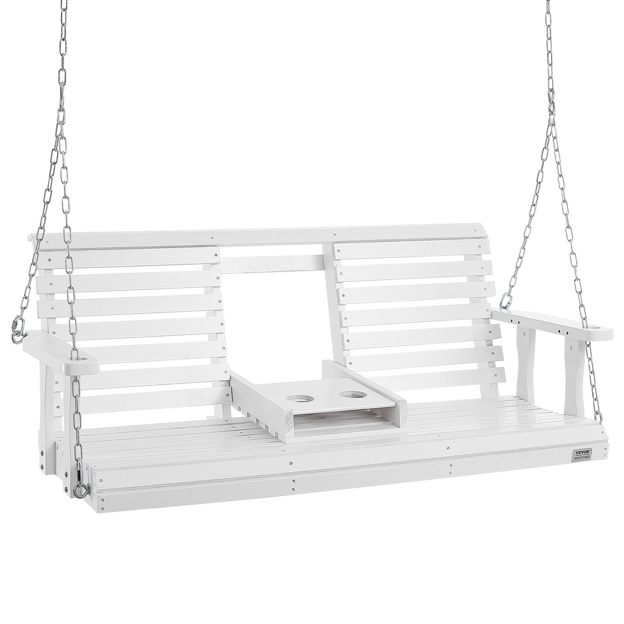 VEVOR Wooden Porch Swing 5 ft, Patio Bench Swing for Courtyard & Garden, Upgraded 880 lbs Strong Load Capacity, Heavy Duty Swing Chair Bench with Hanging Chains for Outdoors, White VEVOR