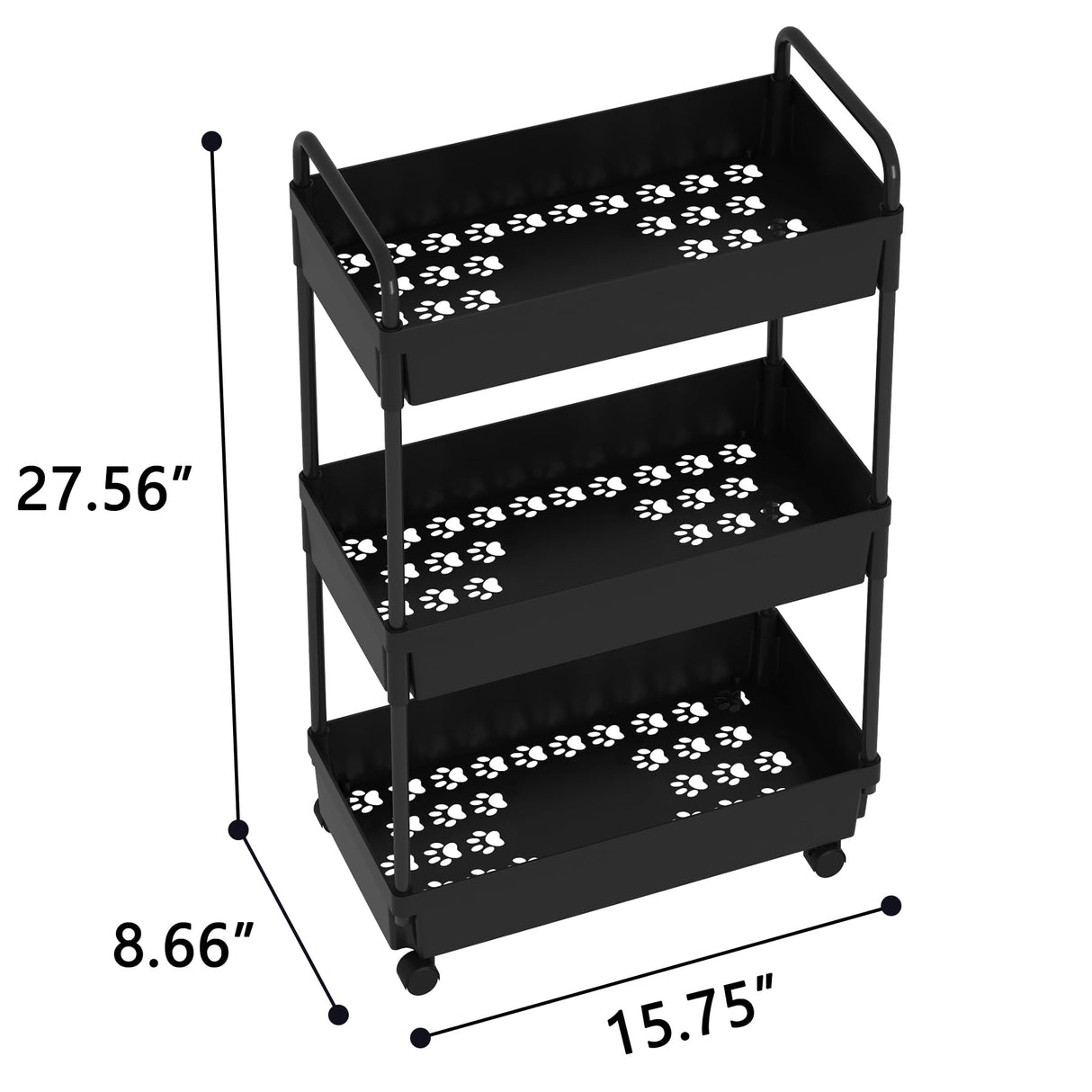 Kaitiemoo 3-Tier Storage Cart，Shelf Organizer Mobile Shelving ，Utility Rolling Cart，Multifunction Movable Storage Organizer with Lockable Wheels,Black Kaitiemoo