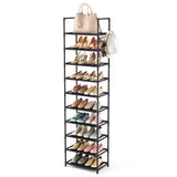 LANTEFUL 10 Tiers Tall Shoe Rack 20-25 Pairs Boots Organizer Storage Sturdy Narrow Shoe Shelf for Entryway, Closets with Hooks, Black LANTEFUL
