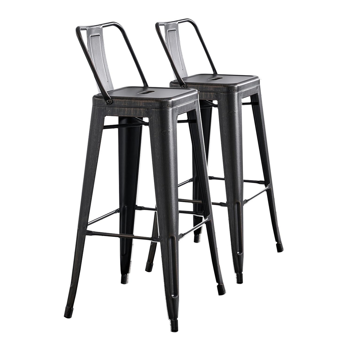 AC Pacific 30” Metal Barstool Set of 2 – Country Rustic Style with Low Back, Lightweight & Sturdy Build, Easy Assembly – Distressed Black AC Pacific