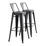 AC Pacific 30” Metal Barstool Set of 2 – Country Rustic Style with Low Back, Lightweight & Sturdy Build, Easy Assembly – Distressed Black AC Pacific