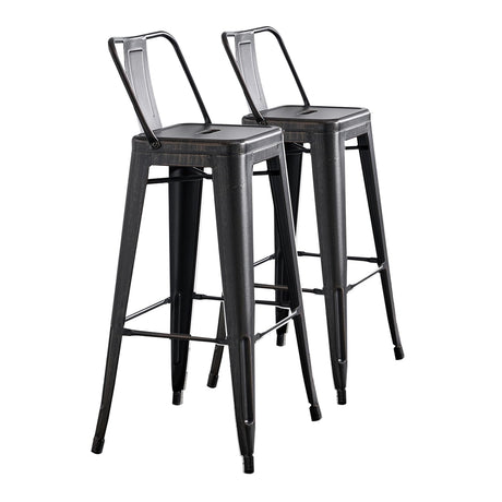 AC Pacific 30” Metal Barstool Set of 2 – Country Rustic Style with Low Back, Lightweight & Sturdy Build, Easy Assembly – Distressed Black AC Pacific