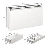 White 8 Drawer Dresser for Bedroom with LED Light, Modern Dresser Chest of Drawers with Hidden Handles and Glass Top, Dressers Organizer for Bedroom, Closet, Living Room LIVAUVEAD