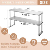 Hally Double Overshelf of Stainless Steel 12'' x 48'' Weight Capacity 380lb, Commercial 2 Tier Shelf for Prep & Work Table in Restaurant, Home and Kitchen HALLY SINKS & TABLES H