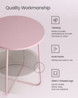 VASAGLE End Table, Small Bedside Table with Fabric Basket, Modern Nightstand, Round Side Table, for Living Room, Bedroom, Jelly Pink and Cream White ULET223R61 VASAGLE