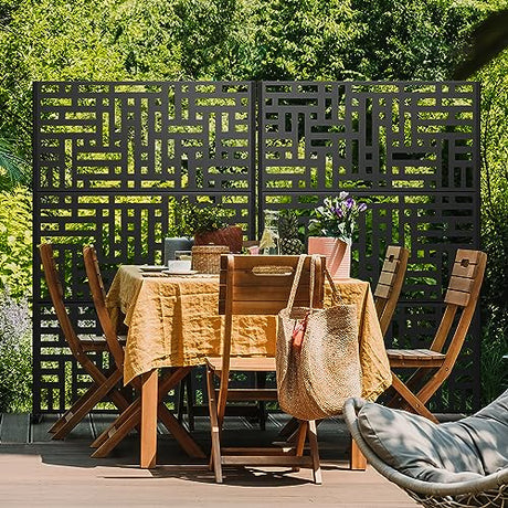 Elevens Metal Outdoor Privacy Screen, Freestanding Outdoor Divider Decorative Privacy Fence Screen, Fence Panels for Balcony Patio,72‘’H×47‘’W (Black-Retangle) Elevens