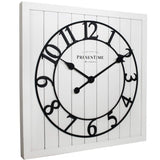 Presentime & Co 21" Farmhouse Square Shiplap Barn Door Wood Clock - White, Arabic Numeral. Home Decoration/Wall Decoration/Farmhouse Décor for Living Room, Dining Room, and Entryway. Presentime