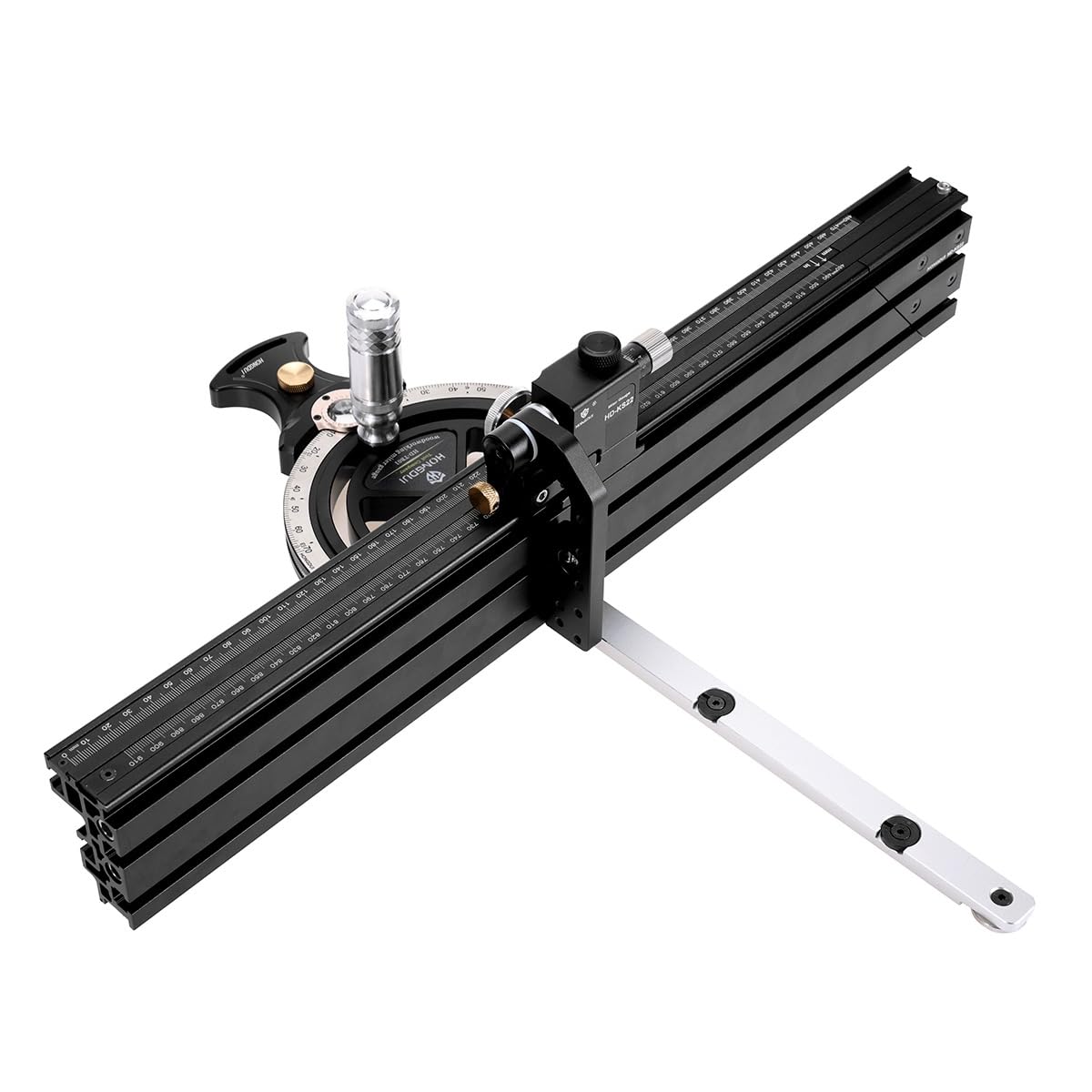 Precision Miter Gauge, Standard Slot, Aluminum Alloy Table Saw Miter Gauge with Miter Fence with 45 Degree Angled Ends for Maximum Stock Support & a Repetitive Cut Flip Stop MUKIDY