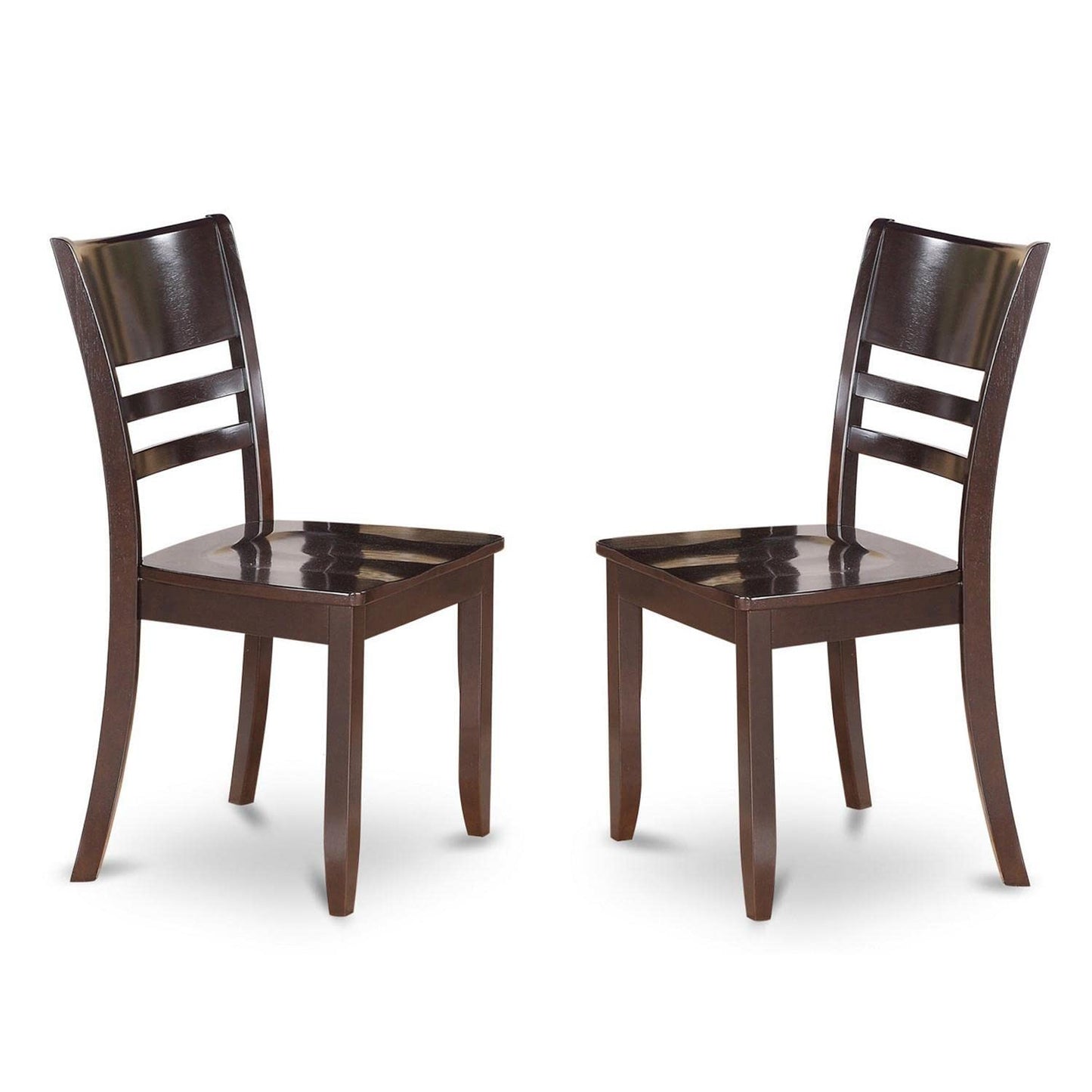East West Furniture Lynfield Dining Room Ladder Back Solid Wood Seat Chairs, Set of 2, Cappuccino