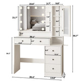 Fameill White Makeup Vanity Desk with Mirror and Lights,Vanity Table with Power Strip and Lighted Mirror,Large Makeup Table with 5 Drawers Lots Storage,3 Lighting Modes,39.4inch(L) Fameill