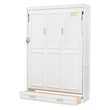 Merax Modern Full Size Murphy Bed with 2 Drawers, Space Saving Wall Bed Foldable into Wardrobe, Solid Pine Wood Frame, No Box Spring Needed, Beige Merax