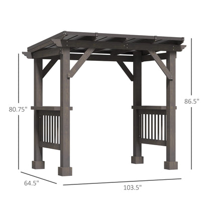 Outsunny 8' x 5' BBQ Grill Gazebo with 2 Side Shelves, Outdoor Hardtop Barbecue Barrier with Slanted Steel roof, Solid Wood Frame - WoodArtSupply