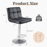 Sweetcrispy Bar Stools Set of 4, PU Leather Adjustable Swivel Barstools, Armless Hydraulic Kitchen Counter Height Bar Stools, Thickened Seat Cushion Square Island Barstools with Back, Black Sweetcrispy