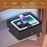 HOMEMORE Smart Nightstand Floating Bedside Table LED Nightstand with Charging Floating Nightstand Bedroom Options for Young People.Black HOMEMORE