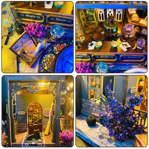 Mostop DIY Miniature House Kit: 3D Wooden Puzzle for Adults Miniature Kit, Magic Castle Tiny Model Dollhouse Kit with LED Light, Mini House Building for Adults & Teens, Creative Crafts for Women