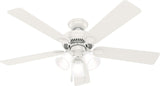 Hunter Fan Company, 50895, 52 inch Swanson Fresh White Ceiling Fan with LED Light Kit and Pull Chain Hunter