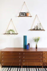 Mkono Wood Hanging Shelves for Wall Boho Decor Swing Rope Rustic Floating Shelf, Set of 3 Wall Display Shelving Home Organizer Rack for Living Room Bedroom Bathroom Kitchen,Brown Mkono