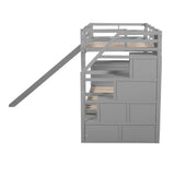 Harper & Bright Designs Twin Over Twin Bunk Bed with Stairs, Slide, Desk, Solid Wood Bunk Bed with Storage Drawers and Shelves, for Kids Teens Adults (Gray) Harper & Bright Designs