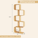 Tangkula Bamboo Geometric Bookshelf, 5-Tier S-Shaped Bookcase w/Open Cubes & Anti-Tipping Device, Freestanding Display Shelf Storage Organizer for Living Room, Study, Home Office (1, 5-Tier) Tangkula