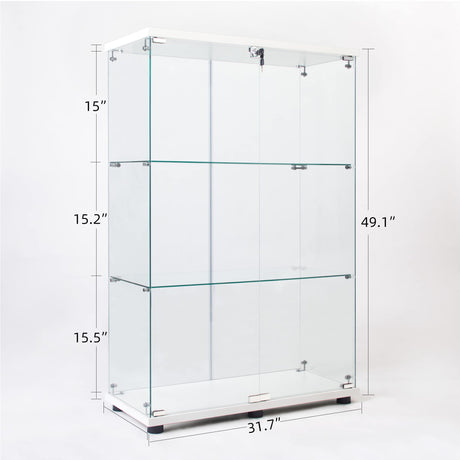Zacis Modern Clear Glass Display Cabinet with 2 Doors and 3 Shelves for Living Room Zacis