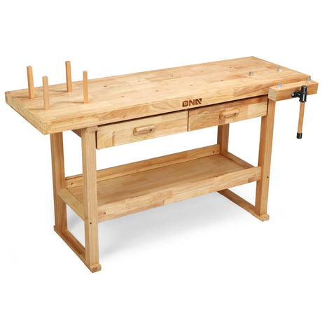 DNA MOTORING Heavy Duty Wood Workbench, Wooden Workbench with 2 Drawers for Workshop, Garage, W/Adjustable Handle, TOOLS-00521 DNA MOTORING
