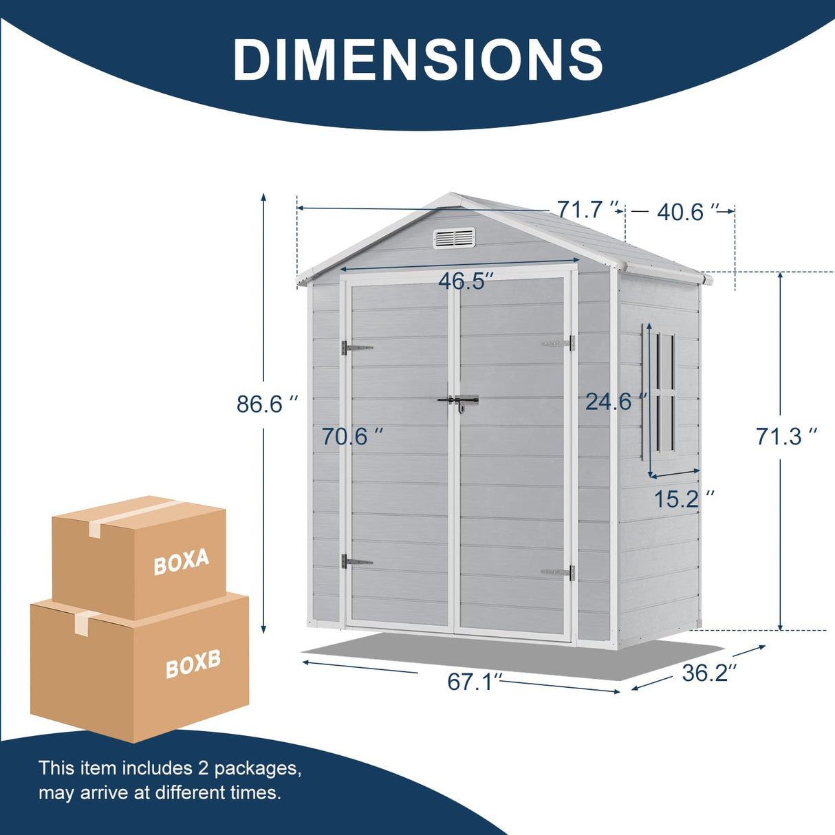 SELLERWE 6x3 FT Resin Storage Shed, Waterproof Outdoor Storage Shed with Floor, Window, Double Lockable Doors & 2 Vents, Tool Shed for Garden Patio, Backyard, Grey SELLERWE