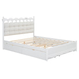 Merax Queen Size Wooden Storage Platform Bed with 2 Big Drawers, Twin-XL Size Trundle, One Set of Sockets & USB Ports, Square Velvet Upholstered Headboard, White Merax