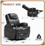 Flamaker Swivel Rocker Recliner Chair with Vibration Massage, 360° Swivel Recliner Chairs for Adults Ergonomic Lounge Chair with Cup Holders Lazy Boy Recliner Single Sofa Seat (Leather, Black) Flamaker