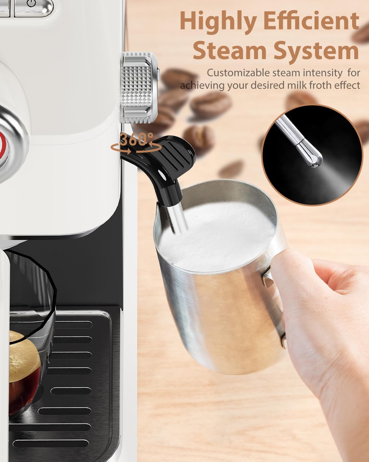 20 Bar Espresso Machine, [2-In-1] Pro Coffee and Espresso Maker with Pressure Gauge/Milk Frother Steam Wand, 1300w Stainless Steel Espresso Coffee Maker with NTC&Pre-Infusion, Latte,Cappuccino CKOZESE