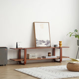 Welnow Bamboo TV Stand for Up to 65 Inch, Mid Century Modern Entertainment Center with 2-Tier Open Shelves, Storage Media Console Table for Living Room, Bedroom, Walnut Welnow