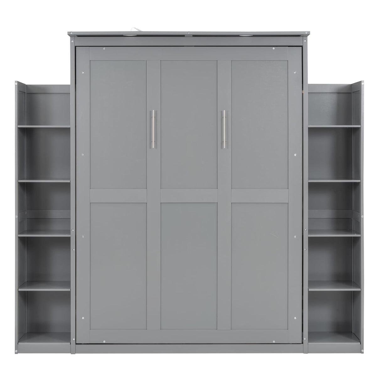 Merax Full Size Murphy Bed, Wooden Full Wall Bed with Shelves and LED Lights, Gray Merax
