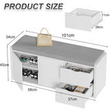 LVB Storage Entryway Bench, Long Shoe Bench with Drawers Storage Shelf, Modern Entry Way Bench with Padded Cushioned Seating, Wood Shoe Rack Bench for Foyer Entrance Living Bedroom, White Oak, 40in LVB