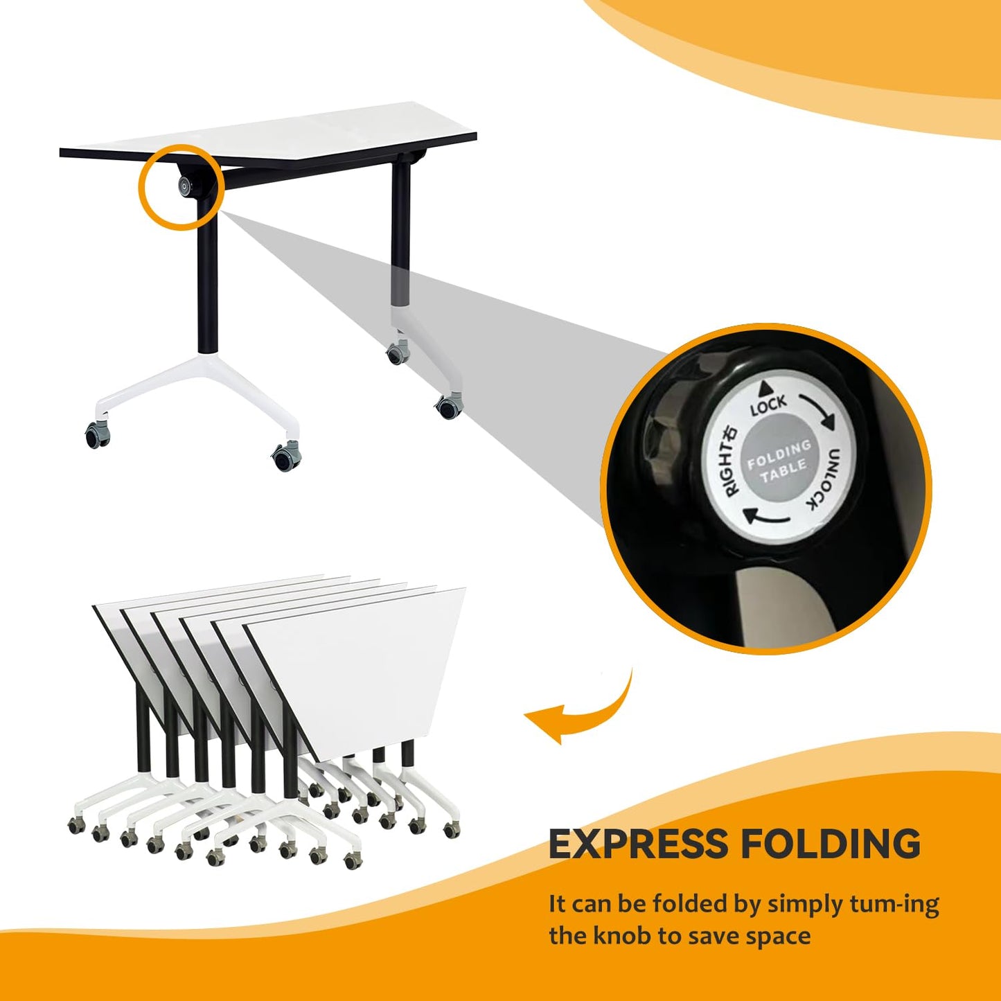 Folding Conference Table,Mobile Flip Top Meeting Table,Modern White Conference Room Table Portable,Foldable Rolling Training Table with Locking Wheels for Office,Meeting Room,Easy Assembly (1 - WoodArtSupply