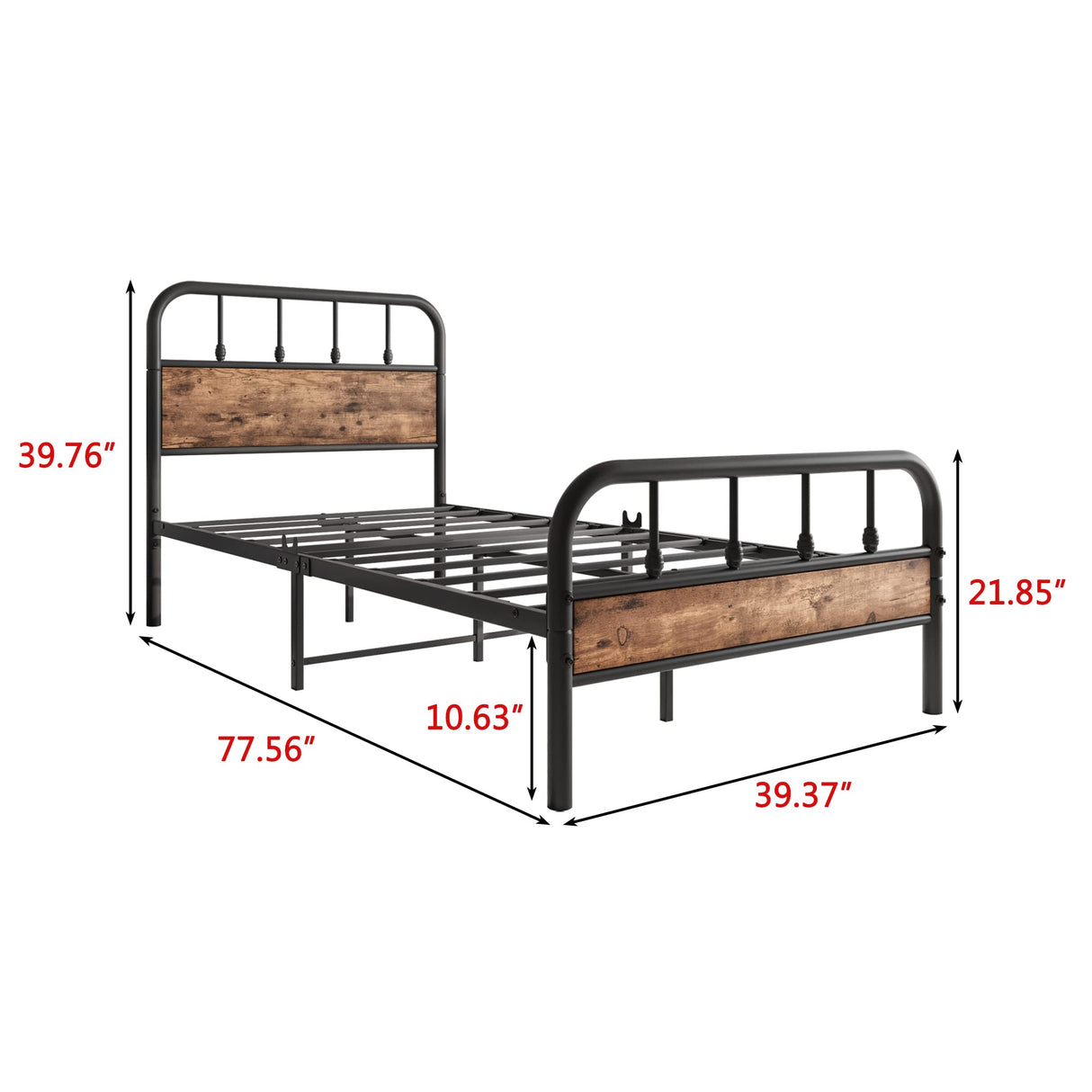 Elegant Home Products Metal Bed Frames with Heavy Duty Steel Slat,Hearboard and Footboard No Box Spring Needed Easy Assembly for Living Room(Twin,Black) Elegant Home Products