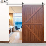 S&Z TOPHAND® 54 in x 80 in PVC Barn Door, Brown Wood Texture, British Brace Barn Door/Modern Style/Sliding Door/Simple Assembly is Required S&Z TOPHAND