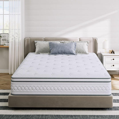 TXO King Size Mattress, 12 Inch Plush Hybrid Mattress with Pocketed Springs and Gel Memory Foam, Sufficient& Even Support, Enhance Edge Support, Motion Isolation, King Mattress in a Box