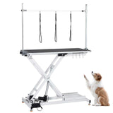 Electric Dog Grooming Table, 9"- 40" Height Adjustable Heavy Duty Electric Pet Grooming Tables with Anti Slip Tabletop, 3 Grooming Noose, for Dogs&Cats, White ChicCoutured