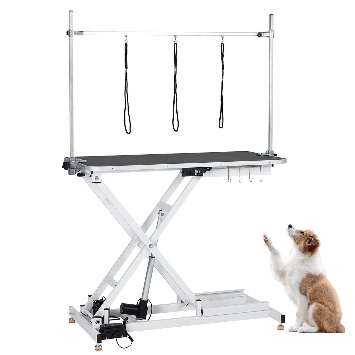 KOKEBREN Heavy Duty Electric Pet Grooming Table for Large Dogs with Overhead Arm, Anti-Skid Rubber Desktop, 9.4"-39.7" Height Adjustable/White KOKEBREN