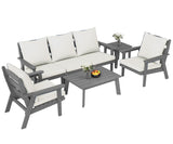 FOOWIN 7-Piece Patio Furniture Set, HDPE All-Weather Outdoor Conversation Set with Thick Cushions, Sectional Patio Sofa Furniture for Deck, Porch, Lawn, Garden, Grey Frame & White Cushion FOOWIN