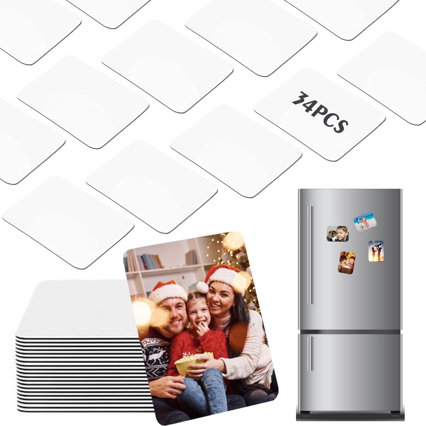 ZYNERY 34 PCS Sublimation Magnet Blanks, Sublimation Blank Fridge Magnets Printable Photos, Personalized Custom Magnets for Refrigerator Decoration, Kitchen, Office, Wall (Rectangle 5.5 x 7.5cm)