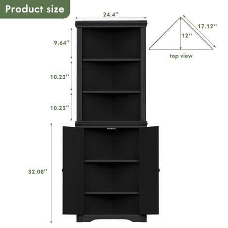 Flamaker Corner Cabinet, Freestanding Corner Shelf with 2 Doors and 3 Shelves, Bathroom Corner Storage Cabinet for Bathroom, Living Room, Bedroom or Kitchen (Black) Flamaker