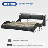 DICTAC King Size LED Bed Frame with Charging Ports and Wave-Like Design in Black DICTAC