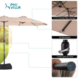 PHI VILLA 15ft Large Patio Umbrella Double-Sided Outdoor Market Pool Umbrellas with Crank, Umbrella Base (Stand) Included(Beige) PHI VILLA